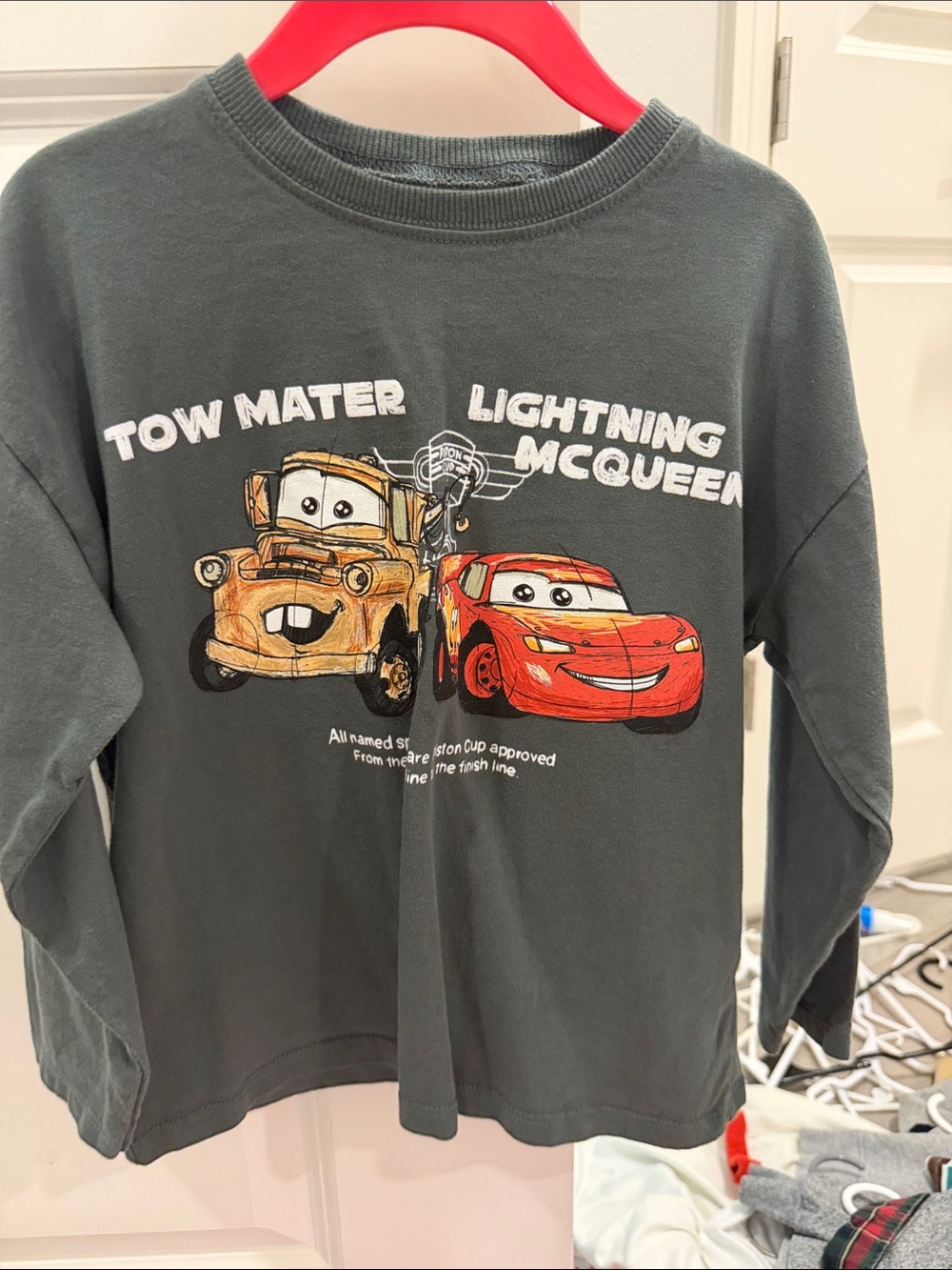 Zara Gray Kids Long-Sleeve Tee with Tow Mater & Lightning McQueen